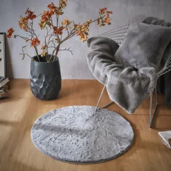 Tapis De Chambre/Salon|EMINZA Tapis rond fausse fourrure (80 cm) Finn Gris Anthracite