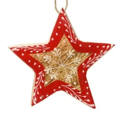 Décoration De Sapin|KAEMINGK Étoile à suspendre en bois (H8 cm) Flocon de Noël Rouge