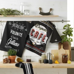 Accessoire Cuisine|DOUCEUR D'INTERIEUR Torchon (70 cm) Degustez Noir
