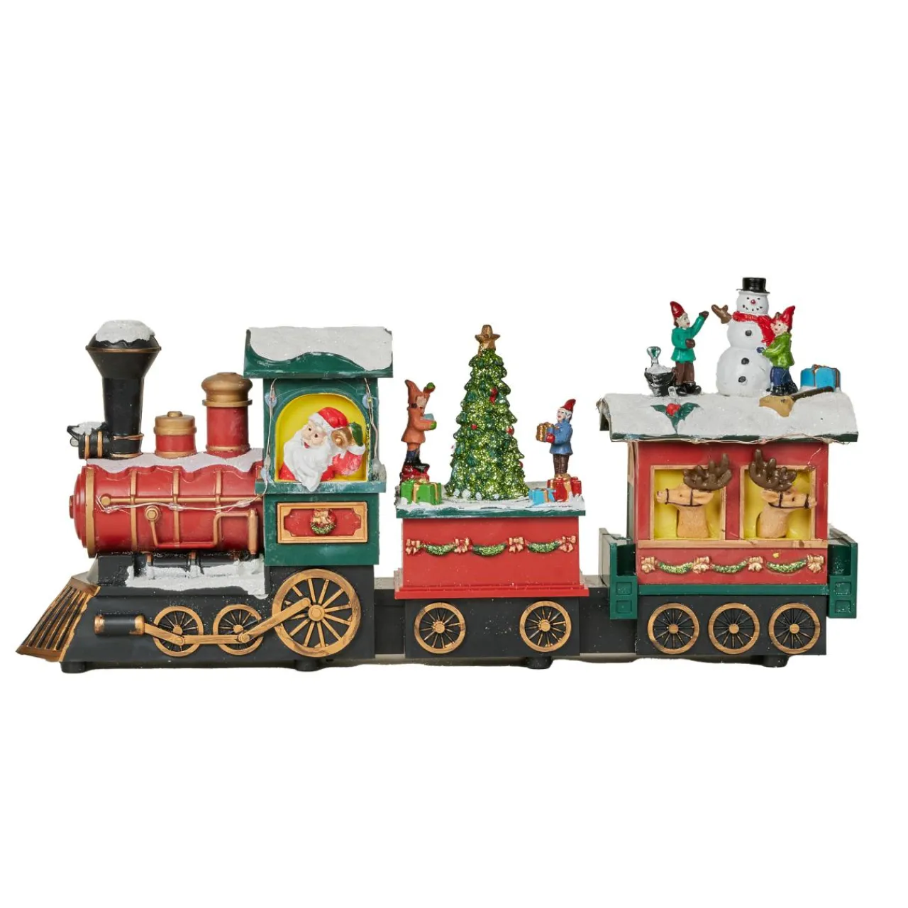 Déco Et Objet De Noël|Train Décoratif Et Électrique|JJA Train de Noël animé et musical (H38 cm) Père Noël et ses lutins Multicolore