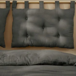 Tête-De-Lit|EMINZA Tête de lit coussin gaze de coton (80 x 50 cm) Gaïa Gris granit Gris foncé