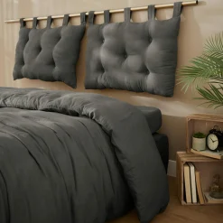 Tête-De-Lit|EMINZA Tête de lit coussin gaze de coton (80 x 50 cm) Gaïa Gris granit Gris foncé
