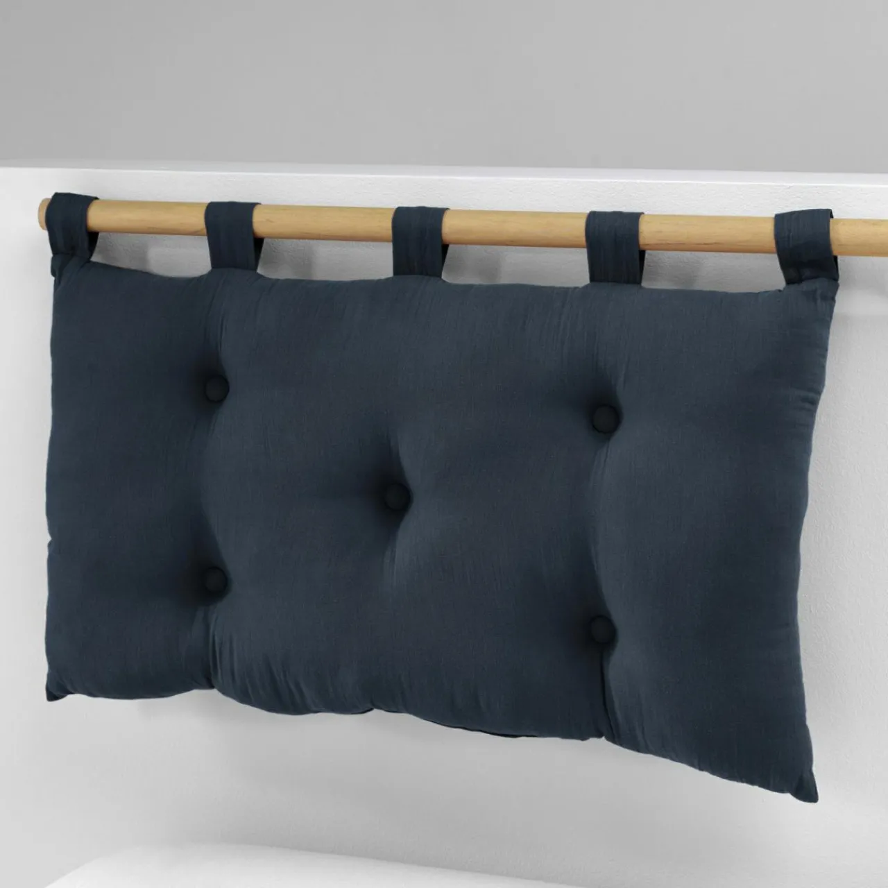 Tête-De-Lit|EMINZA Tête de lit coussin gaze de coton (80 x 50 cm) Gaïa Bleu nuit