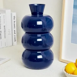 Vase|Vase|#N/A Vase en métal émaillé fait main (H33 cm) Serena roi brillant Bleu