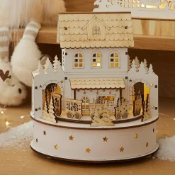 Village De Noël En Bois|KAEMINGK Village de Noël en bois lumineux et musical à piles (H19 cm) Maison de famille