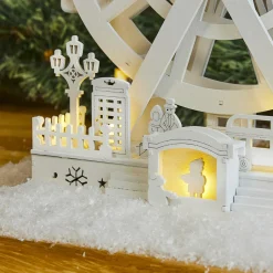 Village De Noël En Bois|KOOPMAN Village de Noël en bois lumineux et animé (H30 cm) Roue Enchantée de Noël Blanc