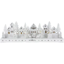Village De Noël En Bois|KOOPMAN Village de Noël en bois lumineux à piles (45 x H15 cm) Square enchanté Blanc