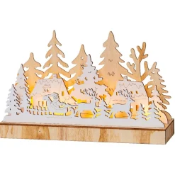 Village De Noël En Bois|Déco Et Objet Lumineux|KAEMINGK Village de Noël en bois lumineux à piles (30 x 18 cm) Pôle Nord Naturel