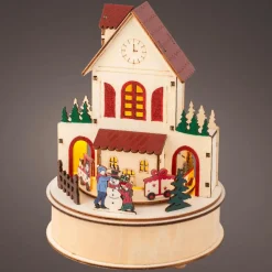 Village De Noël En Bois|KAEMINGK Village de Noël en bois lumineux et musical à piles (H20 cm) Maison joyeuse Colorée