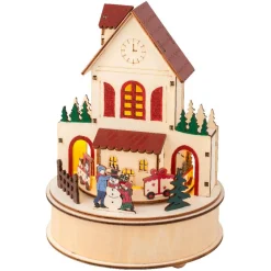 Village De Noël En Bois|KAEMINGK Village de Noël en bois lumineux et musical à piles (H20 cm) Maison joyeuse Colorée