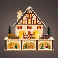 Village De Noël En Bois|KAEMINGK Village de Noël en bois lumineux et musical à piles (27 x H24 cm) Chalet Suisse Coloré