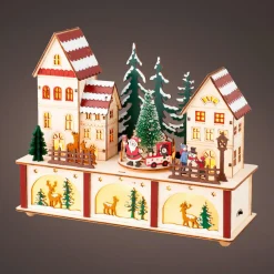 Village De Noël En Bois|KAEMINGK Village de Noël en bois lumineux et musical à piles (27 x H22 cm) Cœur du village Coloré