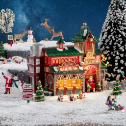 Village De Noël Lemax|LEMAX Village de Noël à piles lumineux L'écurie des rennes du Père Noël