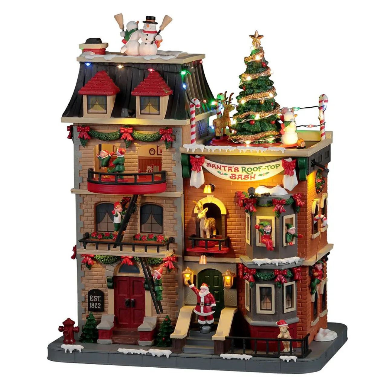 Village De Noël Lemax|LEMAX Village de Noël lumineux, musical et animé Fête du Père Noël sur les toits