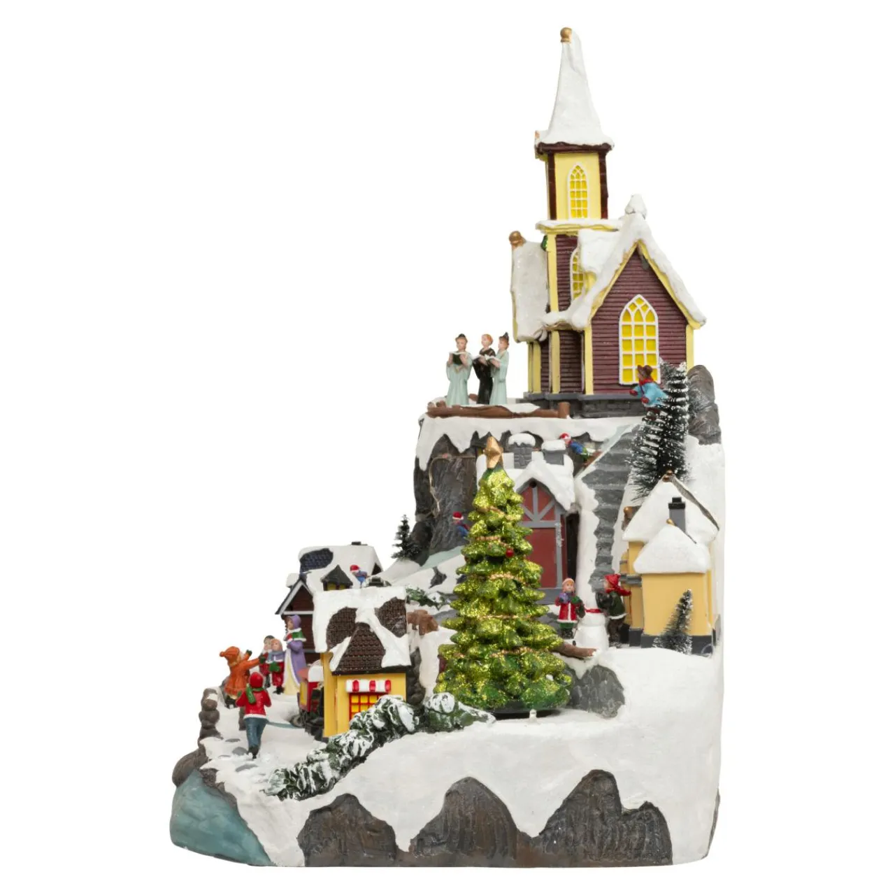 Village De Noël Lumineux|JJA Village de Noël lumineux animé et musical (H45 cm) Grande église et train Multicolore