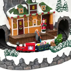 Village De Noël Lumineux|JJA Village de Noël lumineux et animé (H52 cm) Piste de ski lumineuse Multicolore