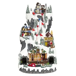 Village De Noël Lumineux|JJA Village de Noël lumineux et animé (H52 cm) Piste de ski lumineuse Multicolore