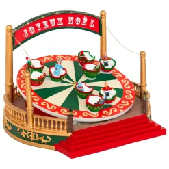 Village De Noël Lumineux|JJA Village de Noël musical et animé sur piles (H26 cm) Manège Tasses tournantes Multicolore