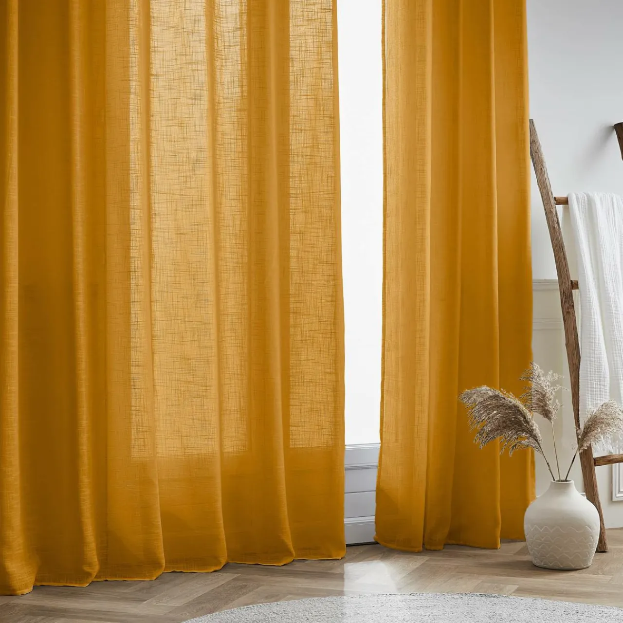 Voilage|EMINZA Voilage effet lin (140 x 240 cm) Robin Jaune ocre