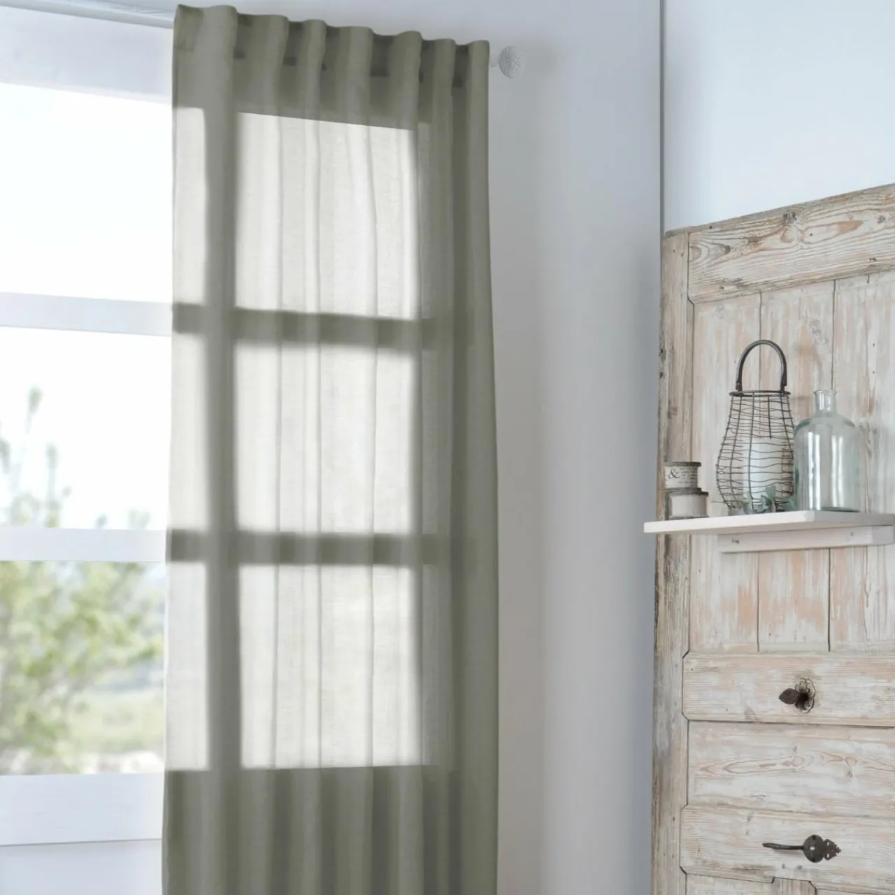 Voilage|LOVELY CASA Voilage galon fronceur (140 x 260 cm) Madrid Vert kaki