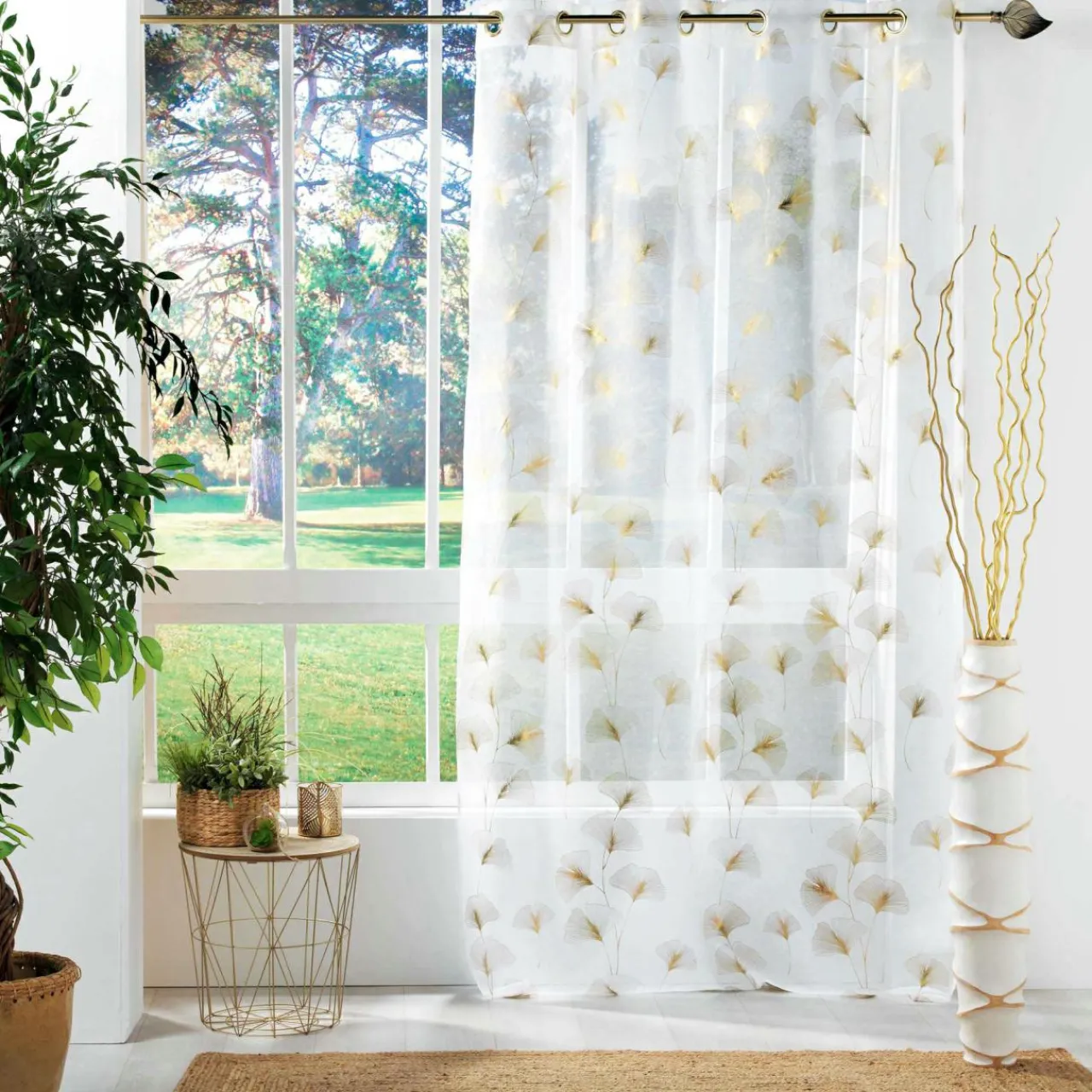Voilage|DOUCEUR D'INTERIEUR Voilage œillets (140 x 240 cm) Ginkgold Or