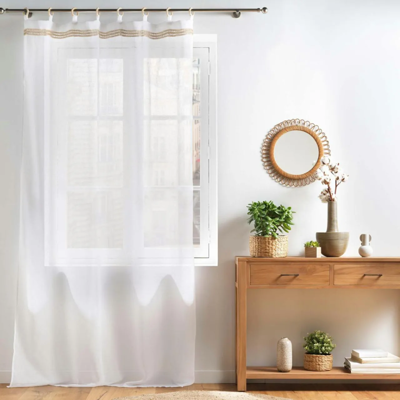 Voilage|DOUCEUR D'INTERIEUR Voilage œillets bois (140 x 240 cm) Mileo Blanc