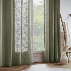 Voilage|EMINZA Voilage œillets effet lin (140 x 240 cm) Robin Vert romarin