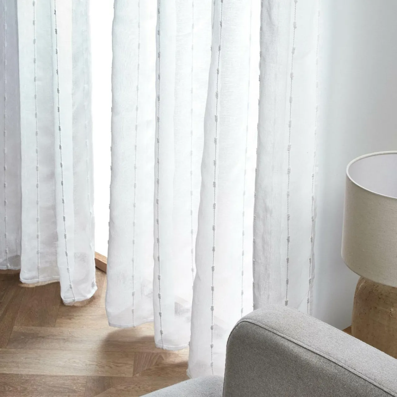 Voilage|EMINZA Voilage œillets pompons (140 x 240 cm) Axel Blanc