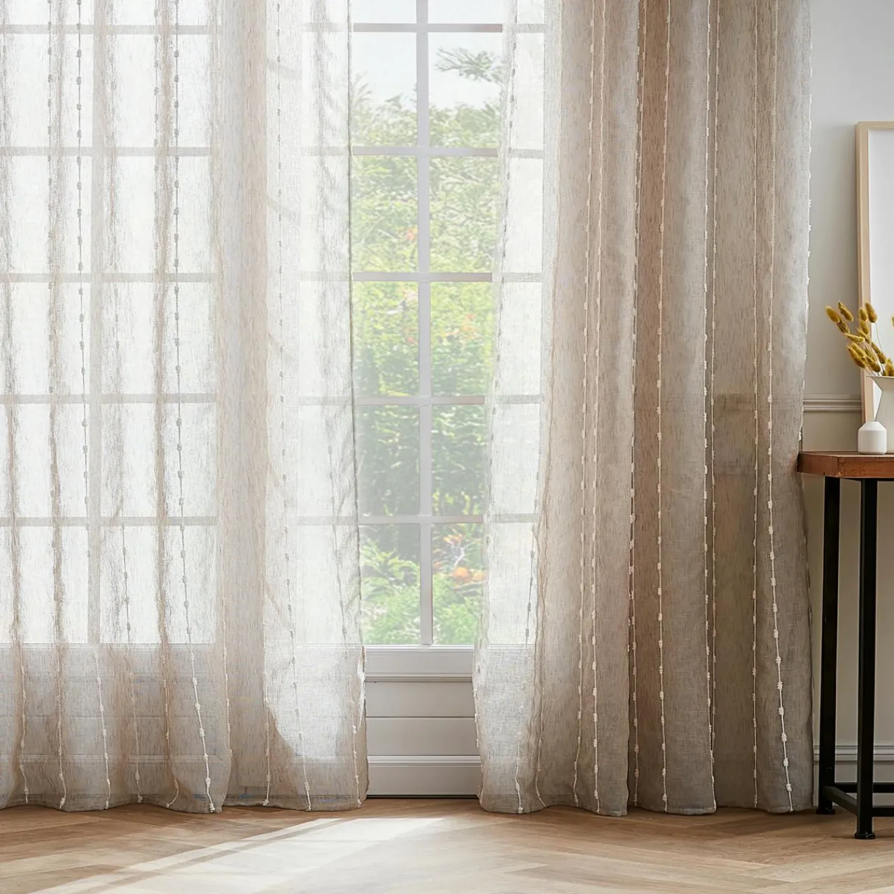 Voilage|EMINZA Voilage œillets pompons (180 x 240 cm) Axel Beige