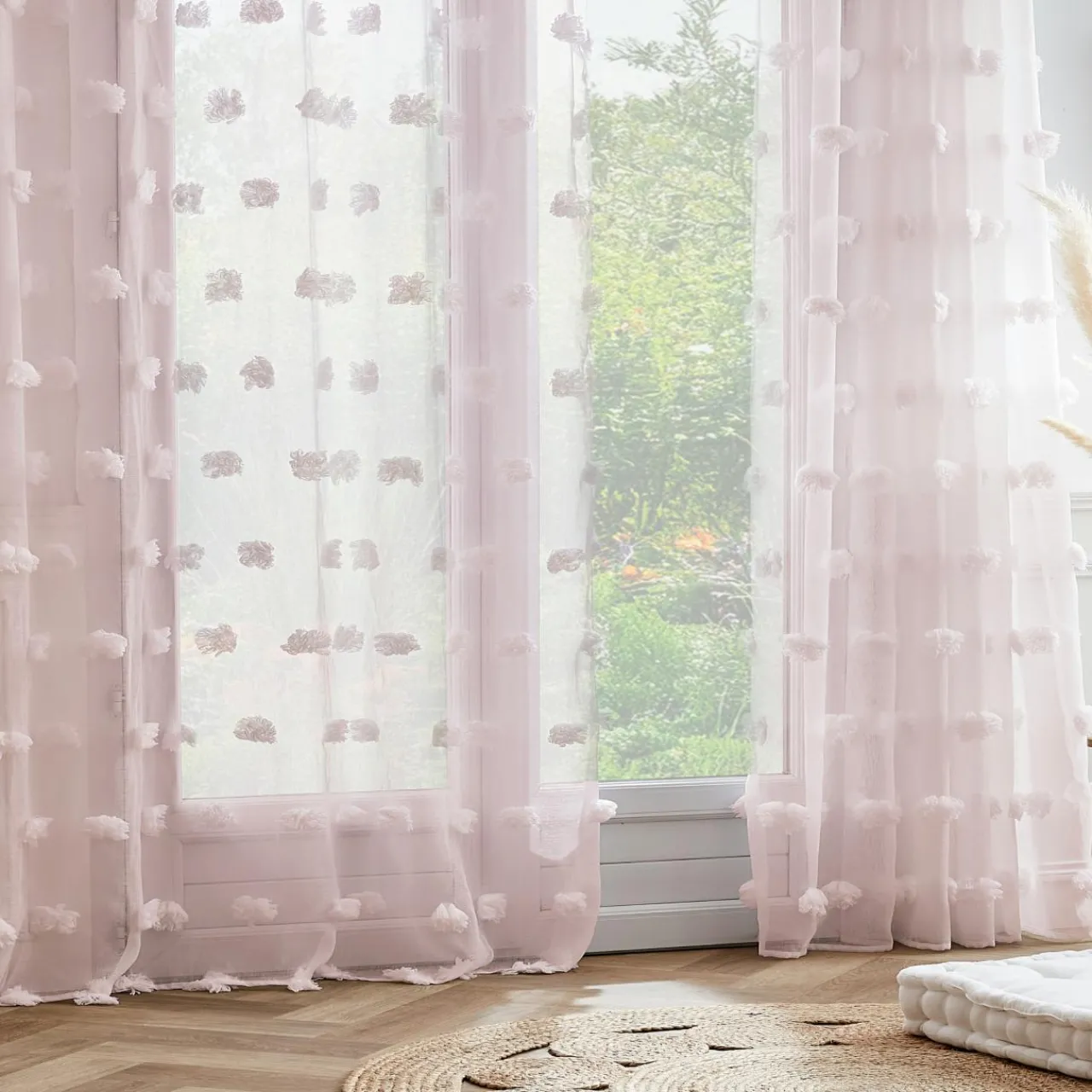 Voilage|EMINZA Voilage oeillets pompons (180 x 240 cm) Suzie Rose