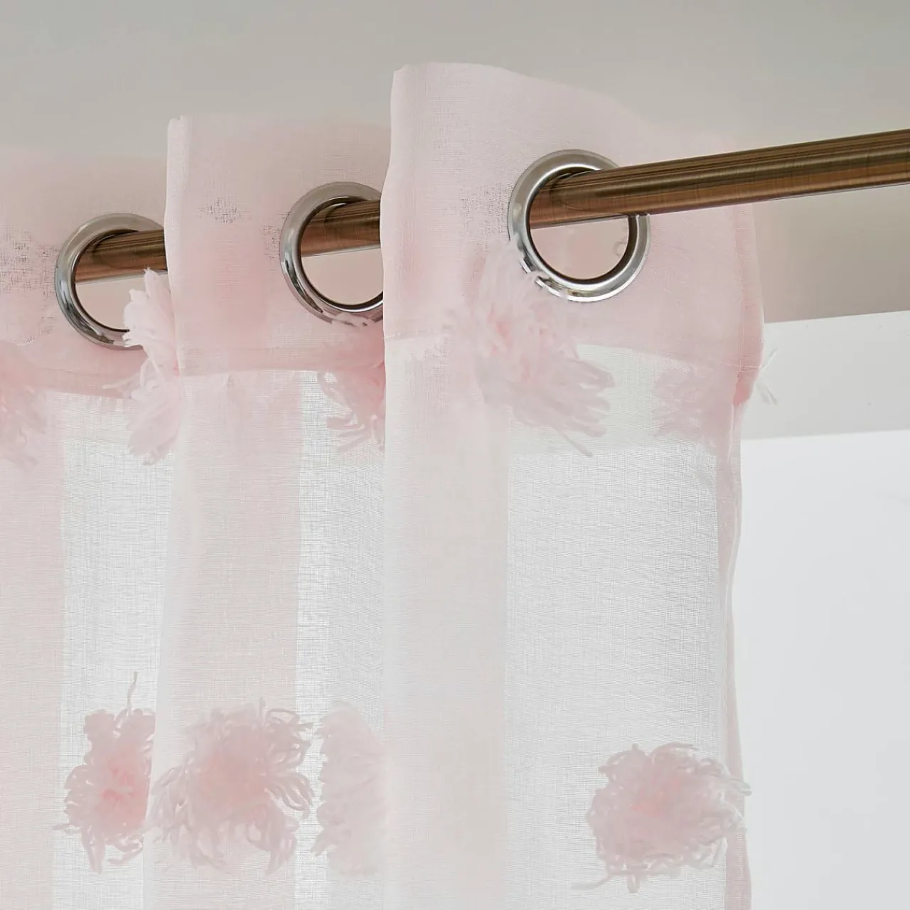 Voilage|EMINZA Voilage oeillets pompons (180 x 240 cm) Suzie Rose