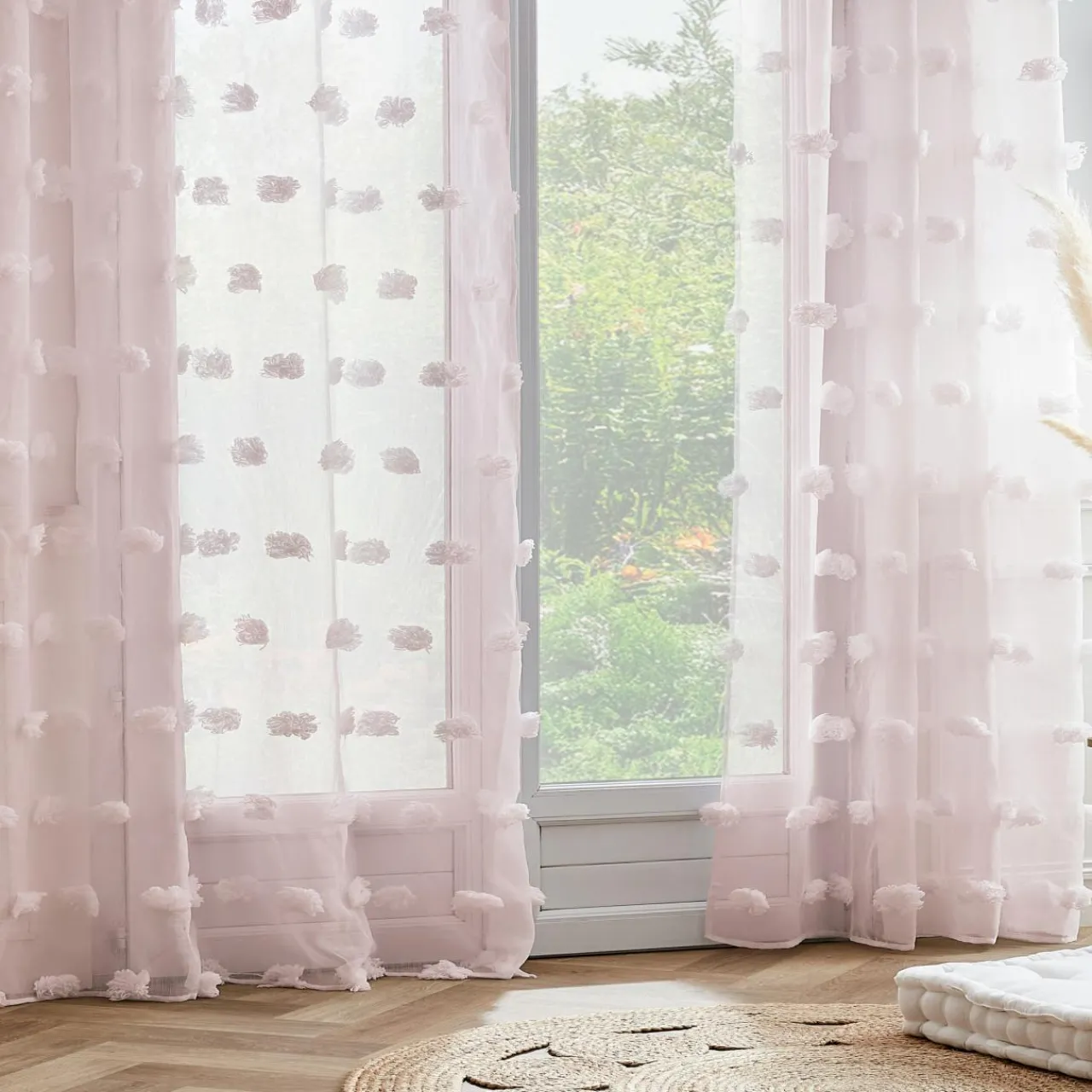 Voilage|EMINZA Voilage oeillets pompons (140 x 240 cm) Suzie Rose