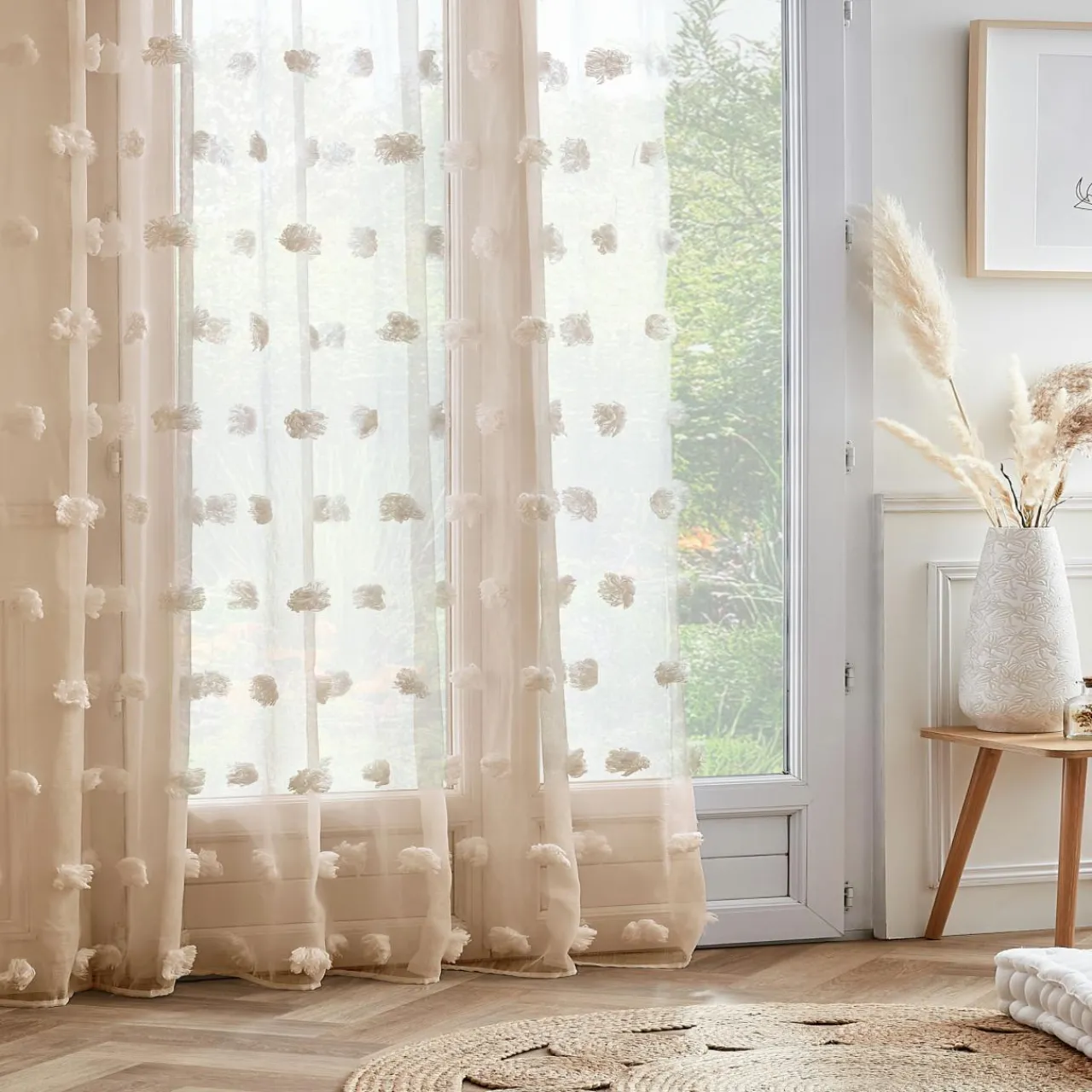 Voilage|EMINZA Voilage oeillets pompons (280 x 240 cm) Suzie Beige