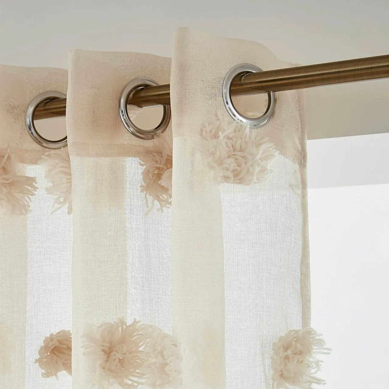 Voilage|EMINZA Voilage oeillets pompons (280 x 240 cm) Suzie Beige