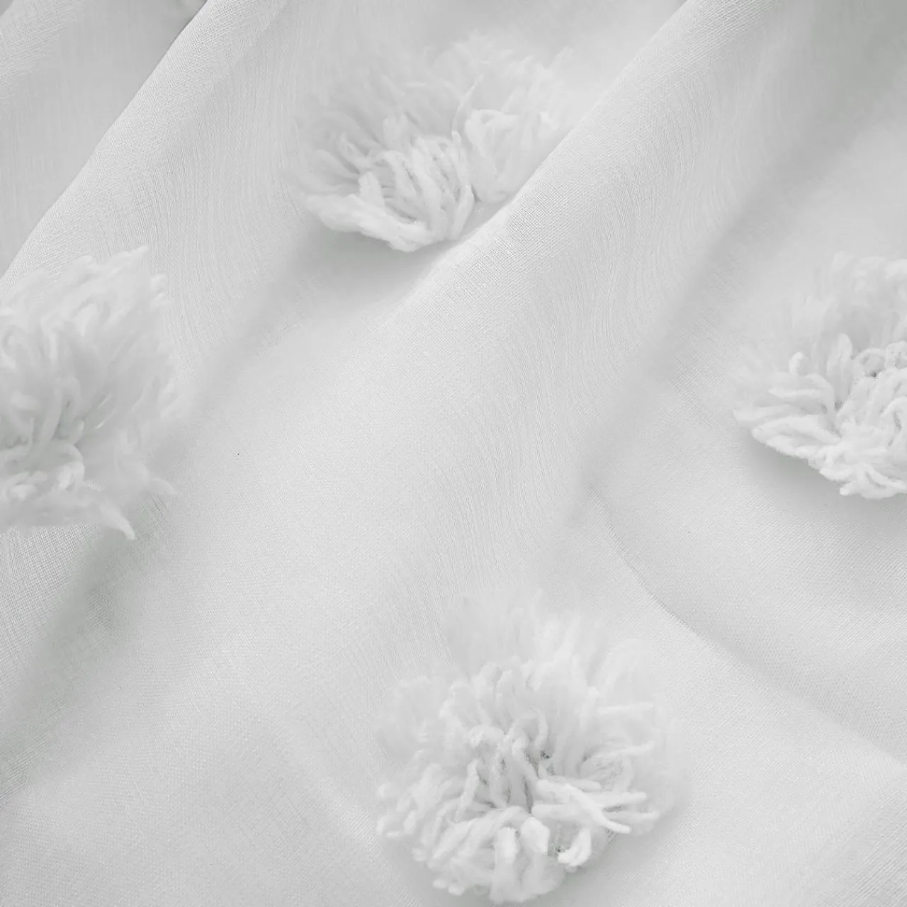 Voilage|EMINZA Voilage oeillets pompons (140 x 240 cm) Suzie Blanc