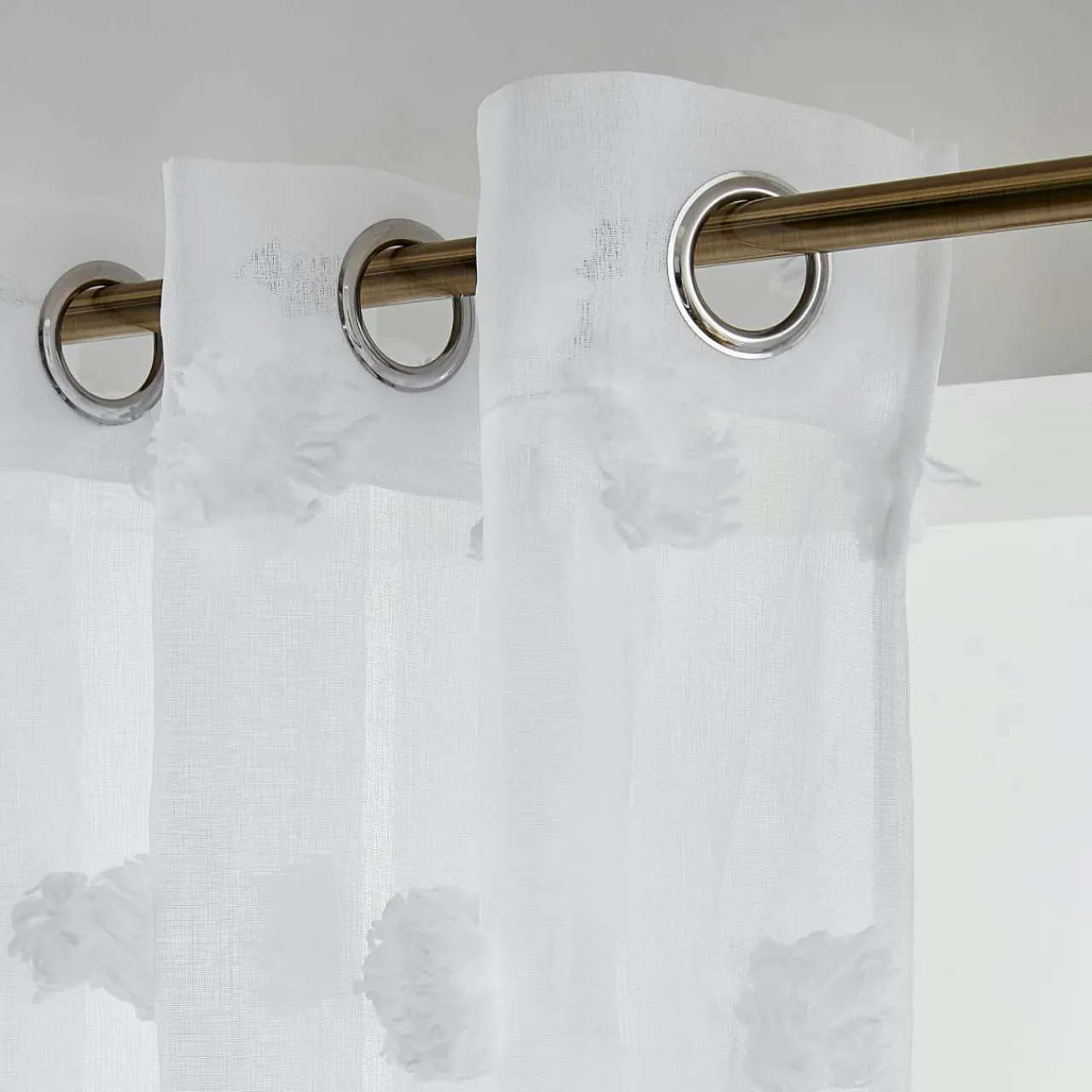 Voilage|EMINZA Voilage oeillets pompons (140 x 240 cm) Suzie Blanc